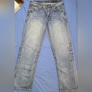 T. R. Axel Men's Blue Straight-Leg Jeans W/ Faded Wash, Ornate Style 32 x 34 EUC